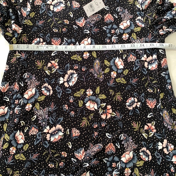 🌹Loft black floral swing dress with long sleeves and button cuffs. Size XS. NWT. - Picture 7 of 8